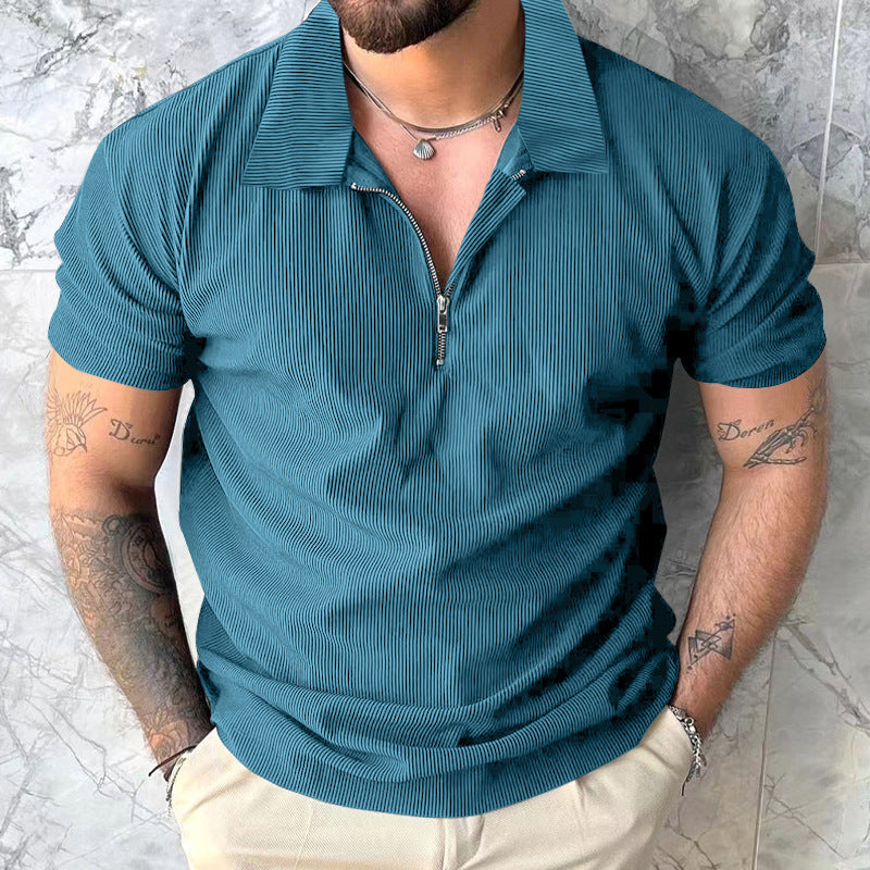 Herren Poloshirt mit modernem Reißverschluss und strukturiertem Design EB