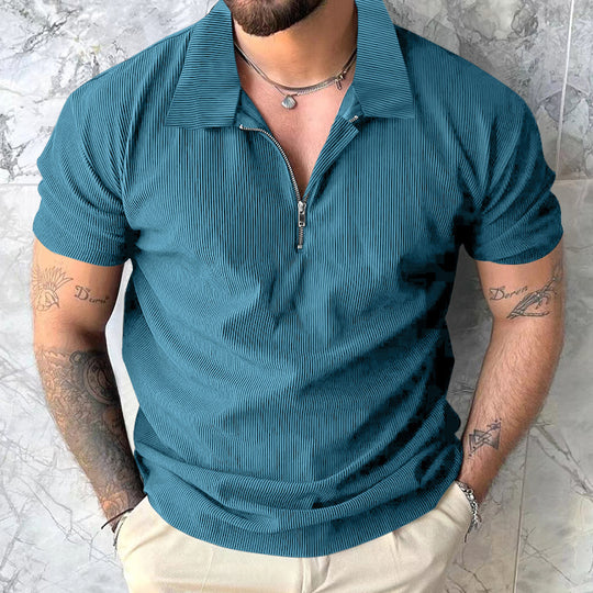 Herren Poloshirt mit modernem Reißverschluss und strukturiertem Design EB