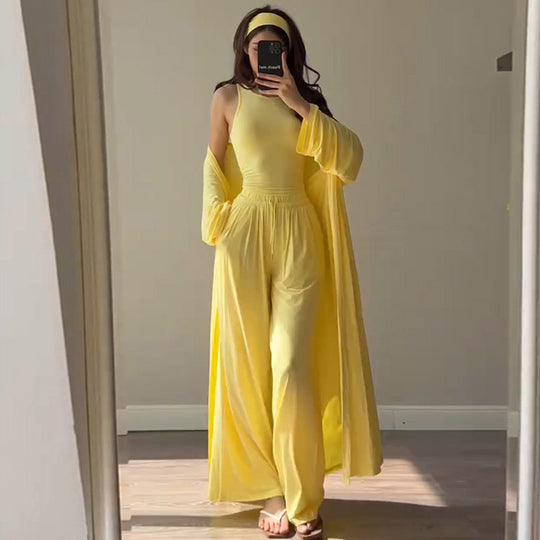 Damen Loungewear-Kombination mit fließendem Kimono und bequemer Hose EB