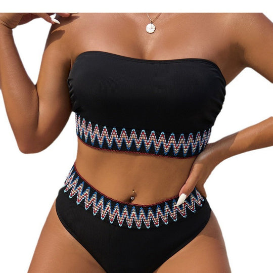 Damen Bandeau-Bikini-Set mit hochwertigem Stickdesign EB