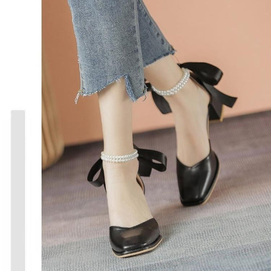Damen elegante Slingback-Pumps mit Perlenschnalle und Schleifendetail EB