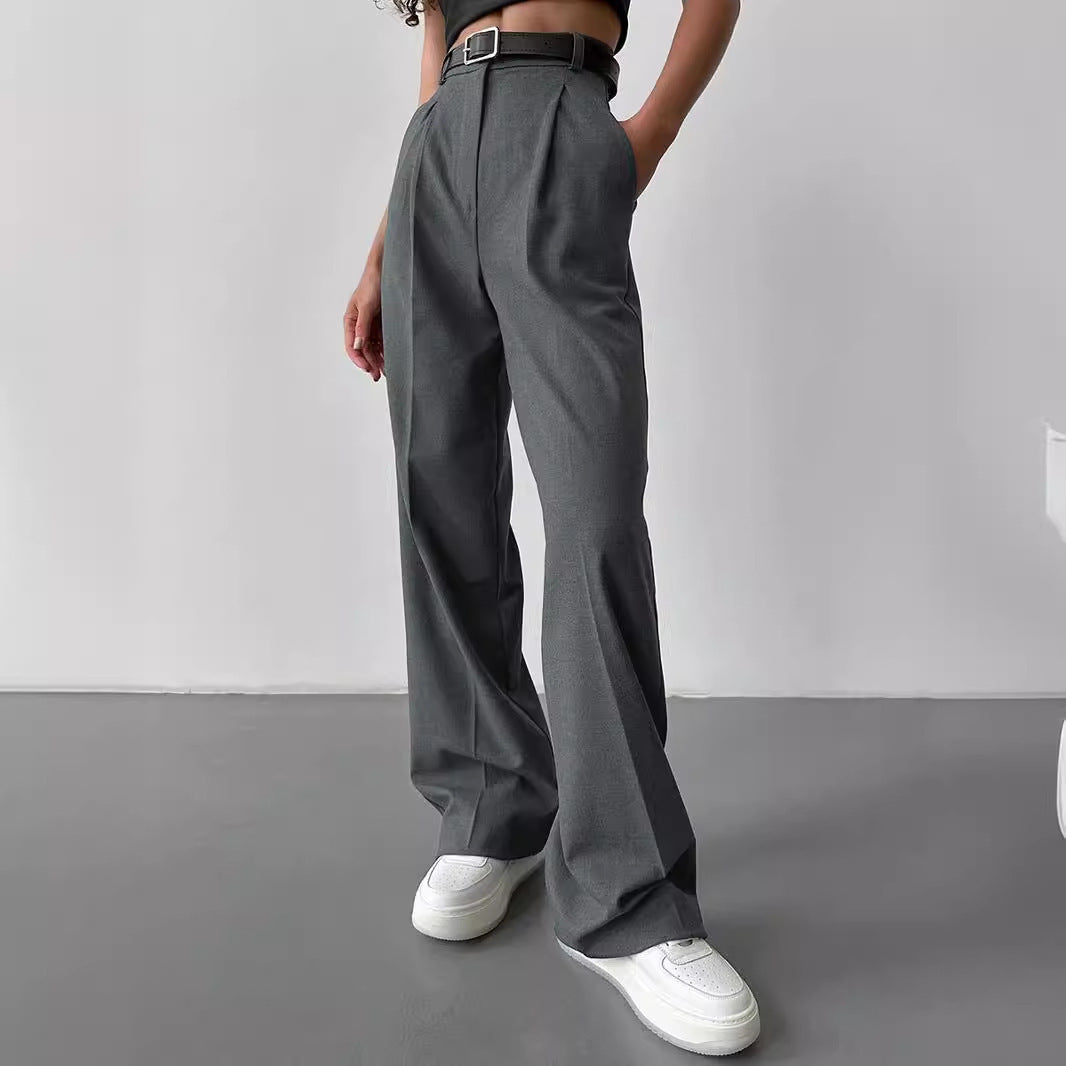Damen Elegante High-Waist-Hose mit Bügelfalte und Bindegürtel EB