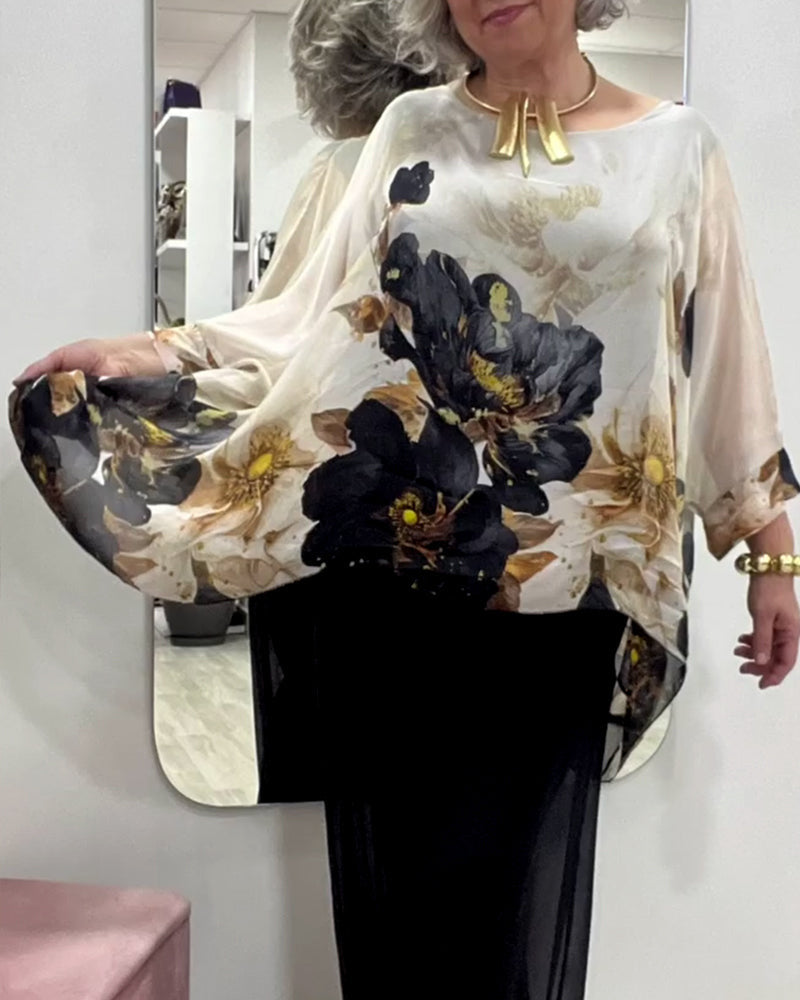 Damen Bluse mit floralen Akzenten und voluminösen Ärmeln Heidi-Mode
