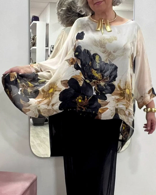 Damen Bluse mit floralen Akzenten und voluminösen Ärmeln Heidi-Mode