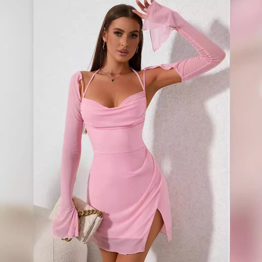 Damen Figurbetontes Kleid mit raffiniertem Langarm-Design und stilvollen Cut-Outs EB