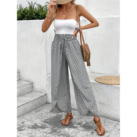 Damen weite Palazzo-Hose mit elastischem Bund und angesagtem Muster EB