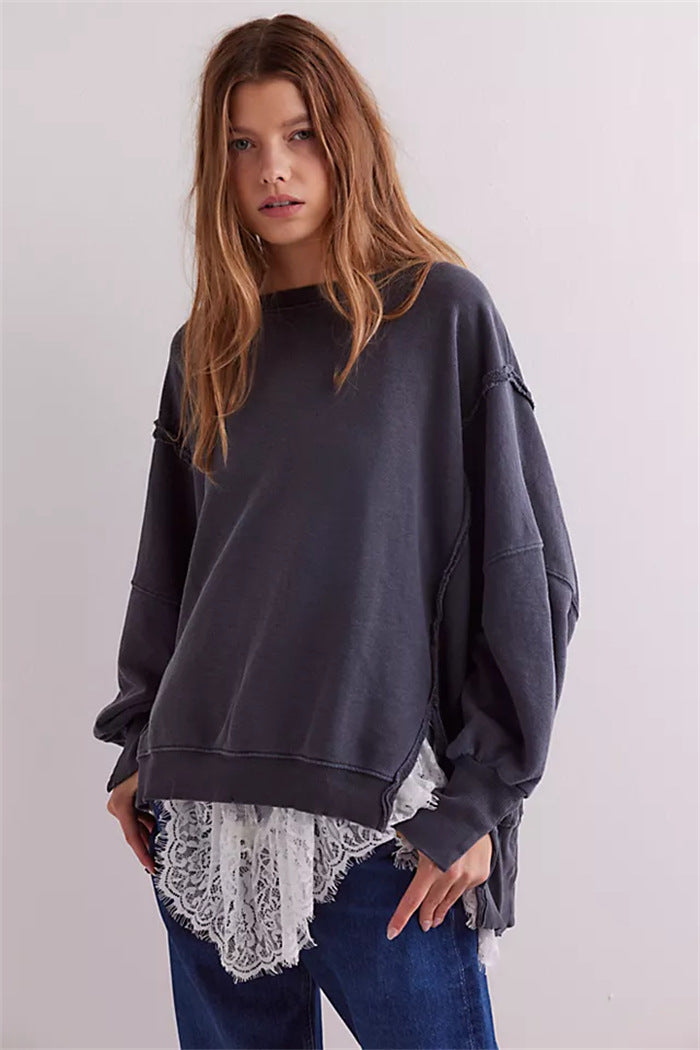Damen oversized Sweatshirt mit Ballonärmeln, offenen Saumnähten und seitlichen Schlitzen Eichborn Berlin