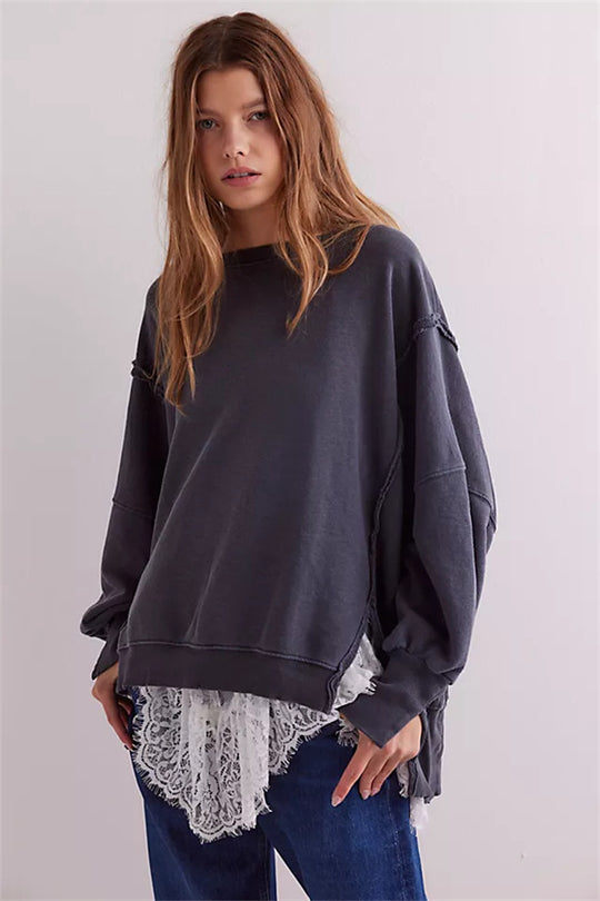 Damen oversized Sweatshirt mit Ballonärmeln, offenen Saumnähten und seitlichen Schlitzen Eichborn Berlin