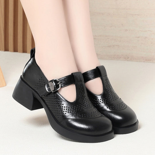 Damen Halbschuhe mit modischem Riemchen und atmungsaktiver Lochoptik EB