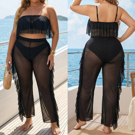 Damen eleganter Strand-Bikini-Set mit fransigen Akzenten EB