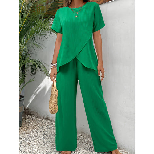 Damen stilvolles Zweiteiler-Set mit plissierten Details EB