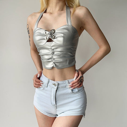 Damen Metallic Crop Top EB
