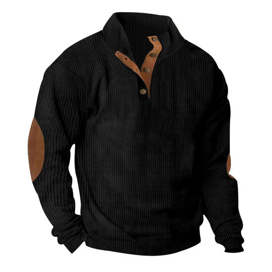 Herren nan gerippter Strickpullover mit Stehkragen und dekorativen Ellenbogenpatches EB