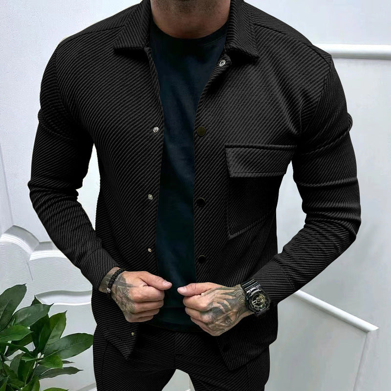Herren modisches Oberhemd aus strukturiertem Stoff mit praktischem Taschen-Design EB