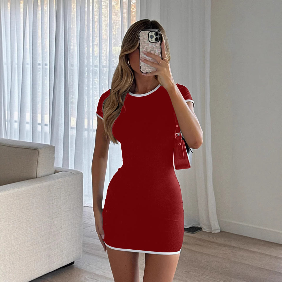Damen figurbetontes Minikleid mit kontrastierenden Bändchen EB