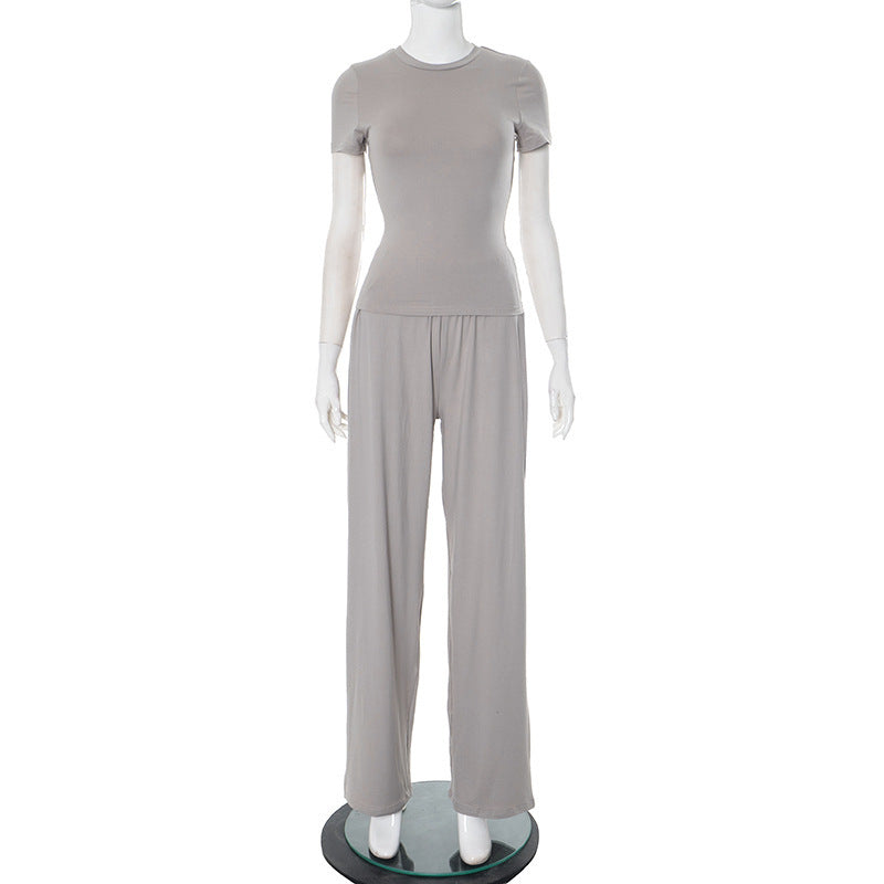 Damen lässiges Lounge-Set mit kurzem Oberteil und weit geschnittenen Hosen EB