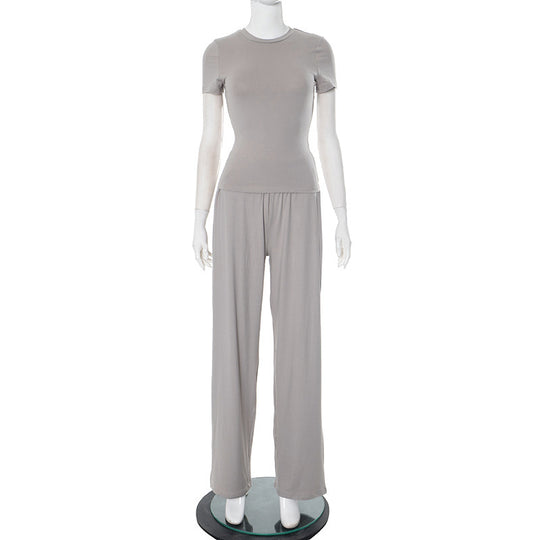 Damen lässiges Lounge-Set mit kurzem Oberteil und weit geschnittenen Hosen EB