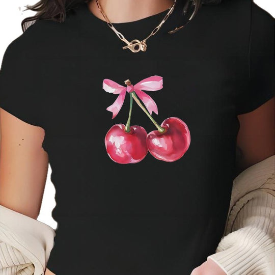 Damen Crop-T-Shirt mit fröhlichem Kirschmotiv EB