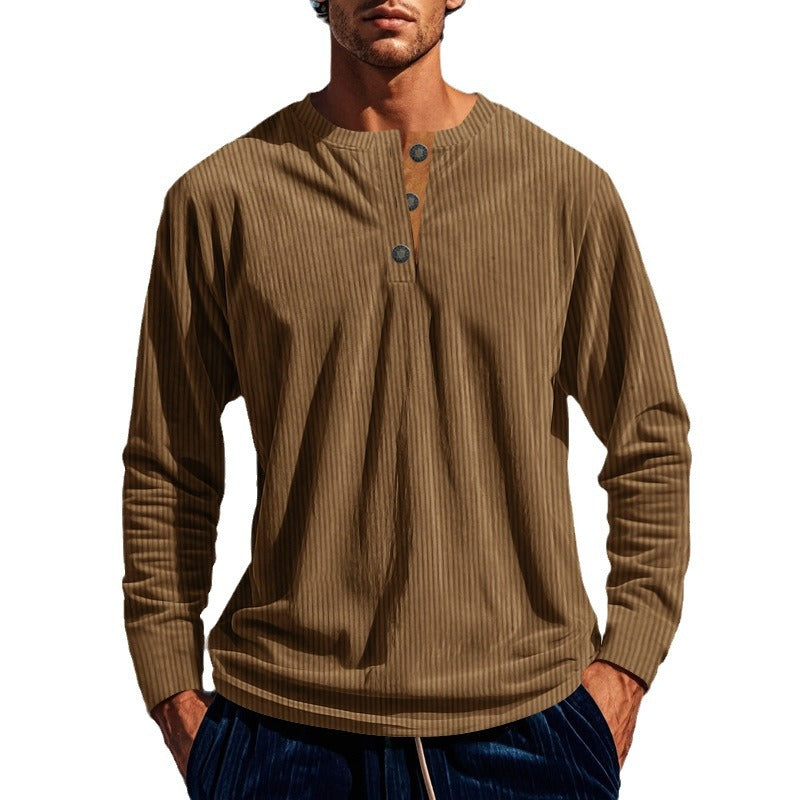 Herren Langarmshirt mit Knopfleiste und Rippstruktur EB