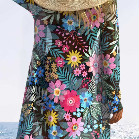 Damen Badeanzug-Set mit floralem Muster und sommerlicher Strandüberwurf EB