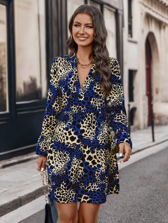 Damen Kurzarm-Kleid mit einzigartigem Tiermuster EB