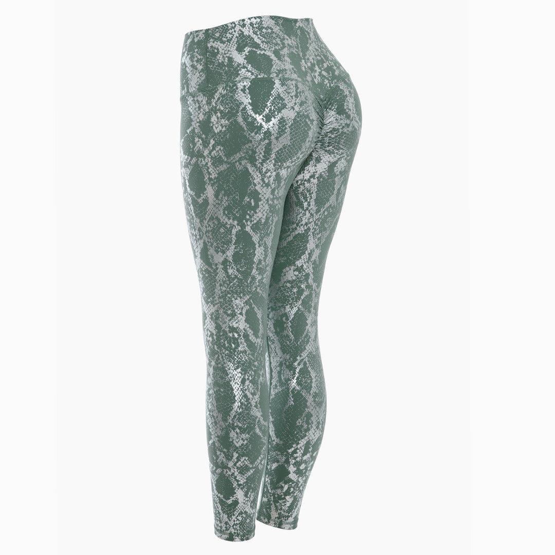 Damen nan hoch taillierte Sportleggings mit formender Kompression und strukturierter Schlangenprägung EB