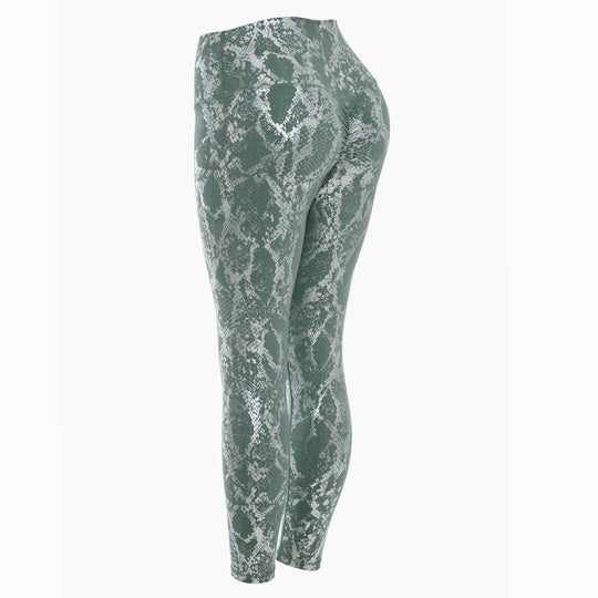 Damen nan hoch taillierte Sportleggings mit formender Kompression und strukturierter Schlangenprägung EB