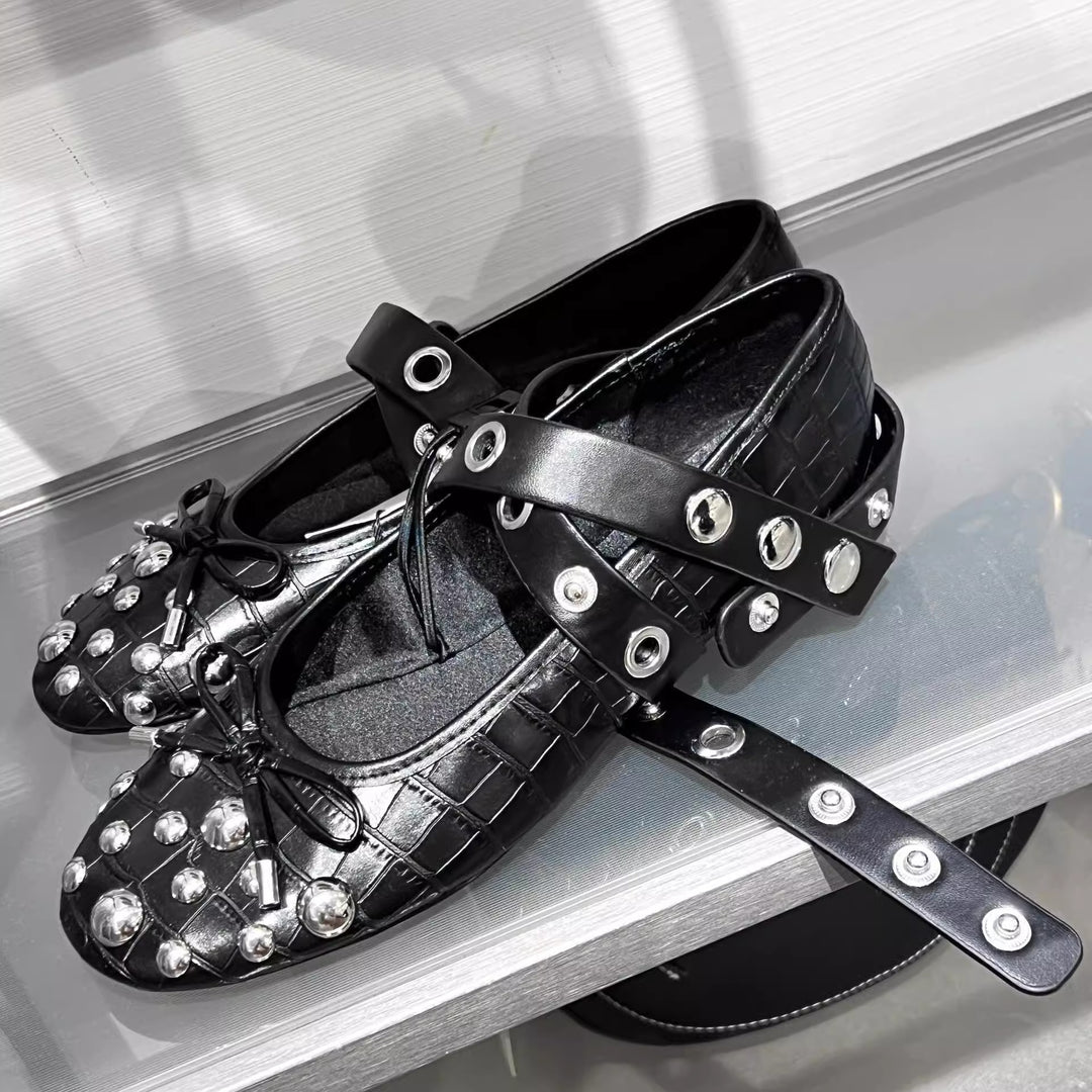 Damen Ballerinas mit modischem Strass-Detail und dekorativem Riemendesign EB