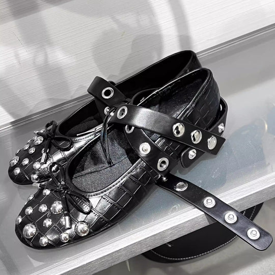 Damen Ballerinas mit modischem Strass-Detail und dekorativem Riemendesign EB