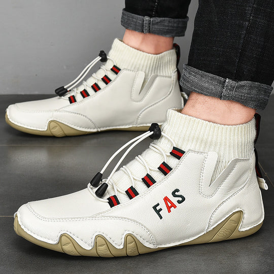 Damen Sportliche Leder Sneakers mit hohem Schaft und elastischer Schnürung EB