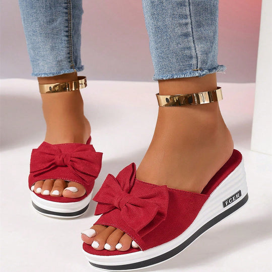 Damen Plateausandalen mit modischer Schleifenapplikation und komfortabler Sohle EB