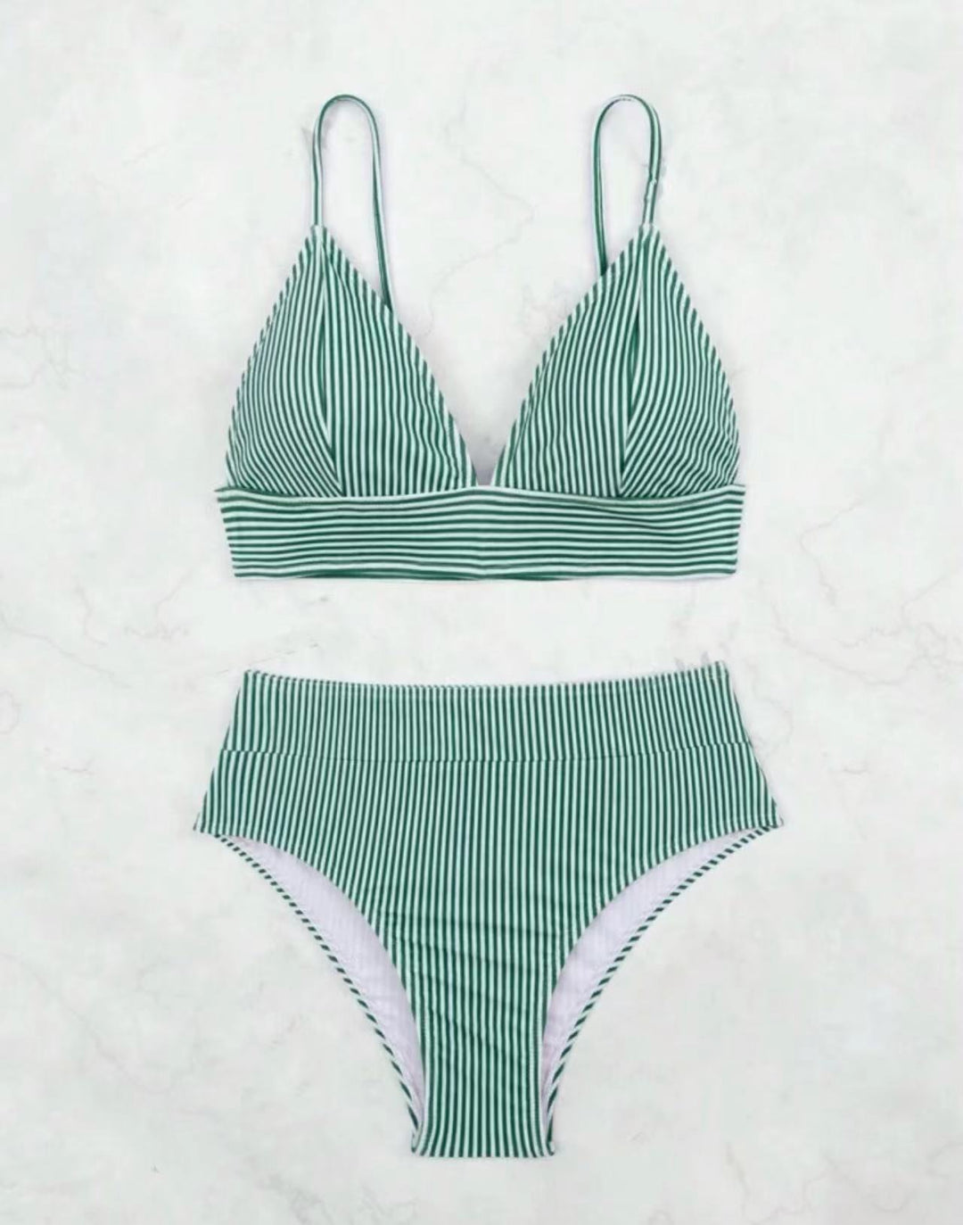 Damen Hochgeschnittener Bikini mit elegantem Streifenmuster EB