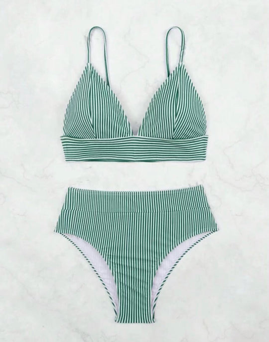 Damen Hochgeschnittener Bikini mit elegantem Streifenmuster EB