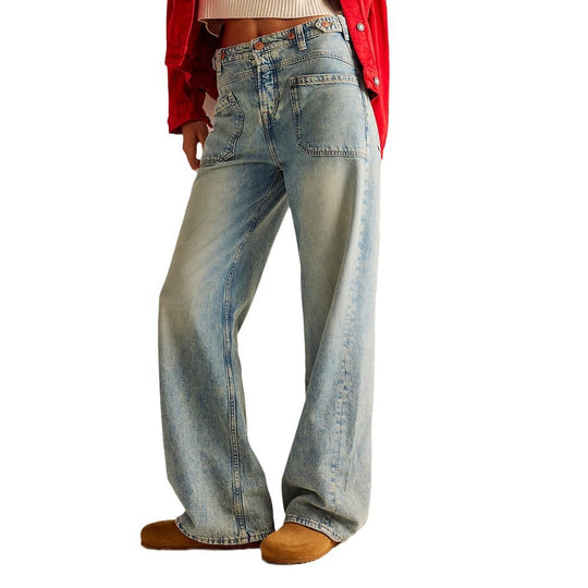 Damen Weite Jeans mit hoher Taille und gesundem Schnitt EB