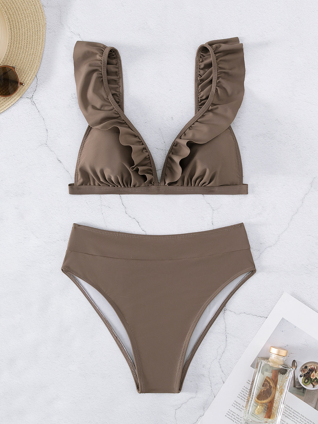 Damen Raffiniertes Triangel-Bikini-Set mit Rüschendetails EB
