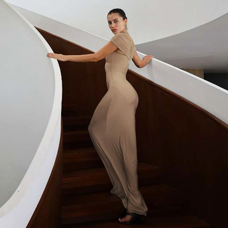 Damen Elegantes bodenlanges Kleid mit raffinierten Drapierungsdetails EB