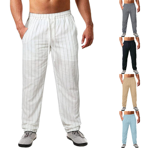 Herren lässige Streifen-Hosen aus Baumwollmix mit elastischem Bund und praktischen Eingrifftaschen EB