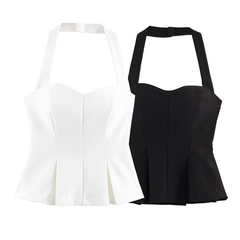 Damen Chic Haltertop mit tailliertem Schnitt und raffinierter Rüsche EB