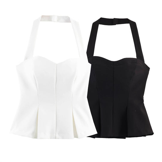 Damen Chic Haltertop mit tailliertem Schnitt und raffinierter Rüsche EB