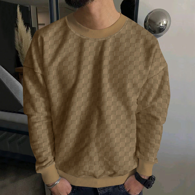 Herren nan geprägter Schachbrett-Sweatpullover mit Oversize-Passform, Rundhalsausschnitt und Rippbündchen EB