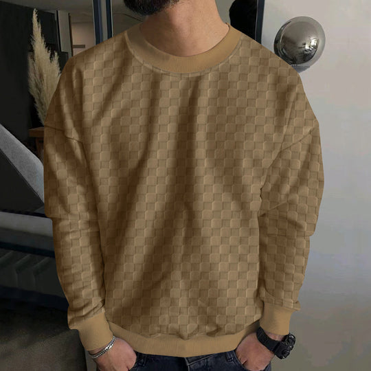 Herren nan geprägter Schachbrett-Sweatpullover mit Oversize-Passform, Rundhalsausschnitt und Rippbündchen EB