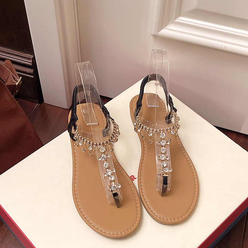 Damen elegante Zehentrenner-Sandalen mit funkelndem Strass EB