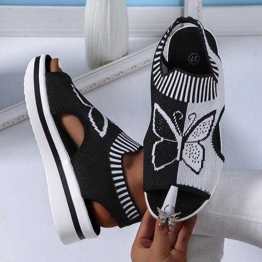 Damen Sportliche Plateau-Sandalen mit modischem Schmetterlingsdesign EB