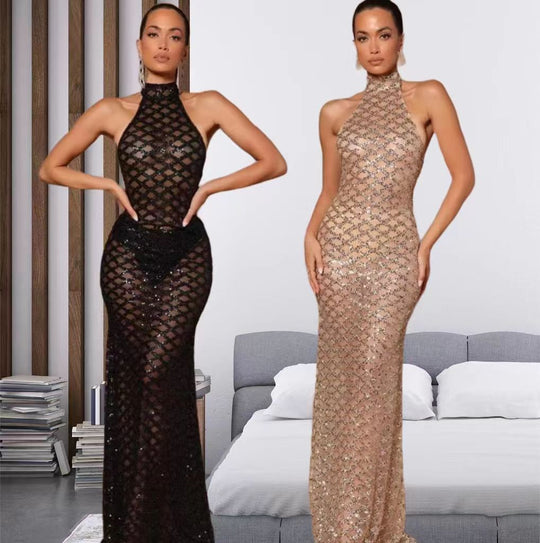 Damen Elegantes Abendkleid im Bodycon-Stil mit schimmerndem Paillettenbesatz EB