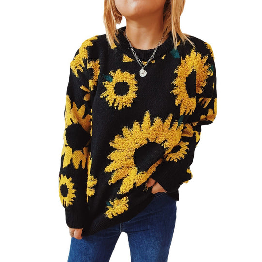 Damen Strickpullover mit floralem Design und Oversize-Schnitt EB