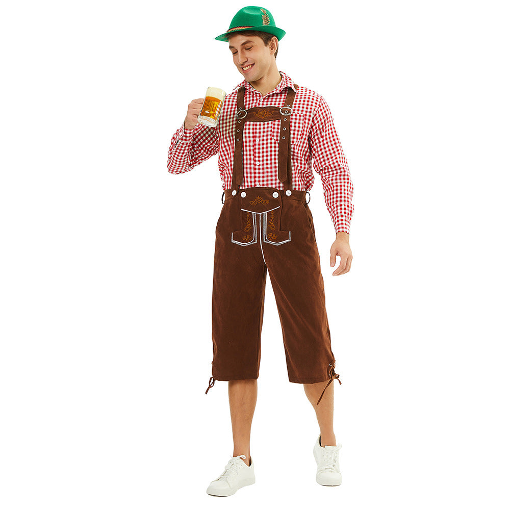 Herren nan traditionelle bayerische Trachtenlederhose knielang mit bestickten Hosenträgern EB