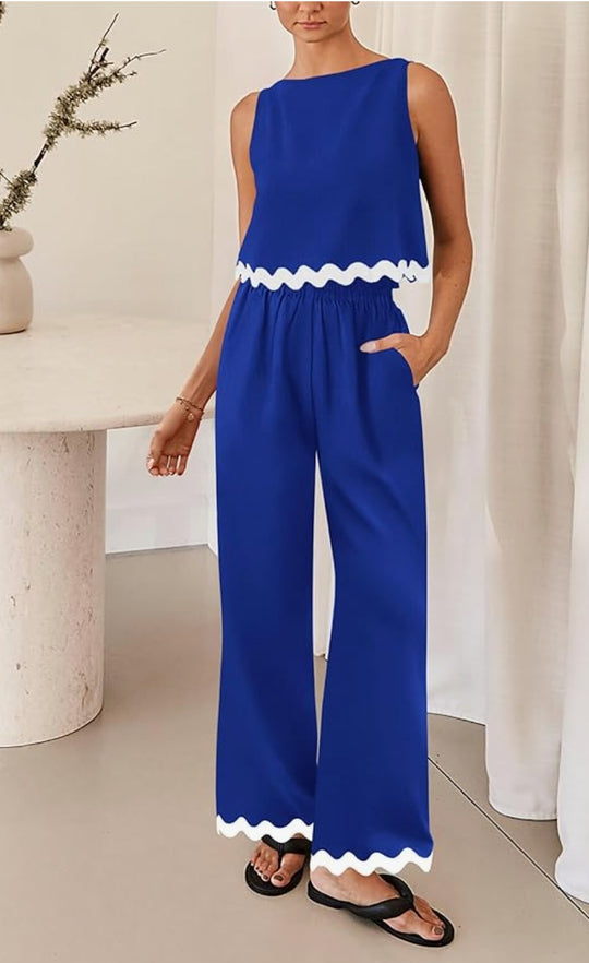 Damen elegantes Lounge-Set mit weitem Schnitt und dekorativen Wellenabschlüssen EB