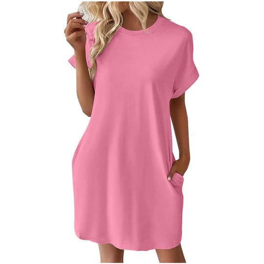Damen lässiges T-Shirt Kleid mit praktischen Taschen EB