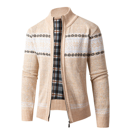 Herren Strickjacke mit hohem Kragen und modernem Zipper EB