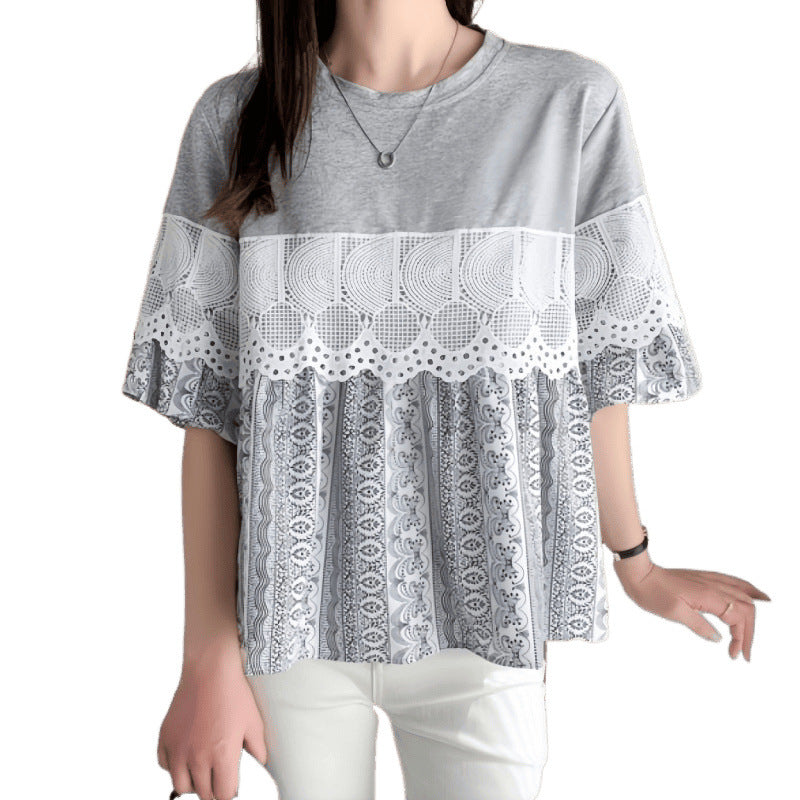 Damen Freizeitbluse mit Spitzenbesatz EB